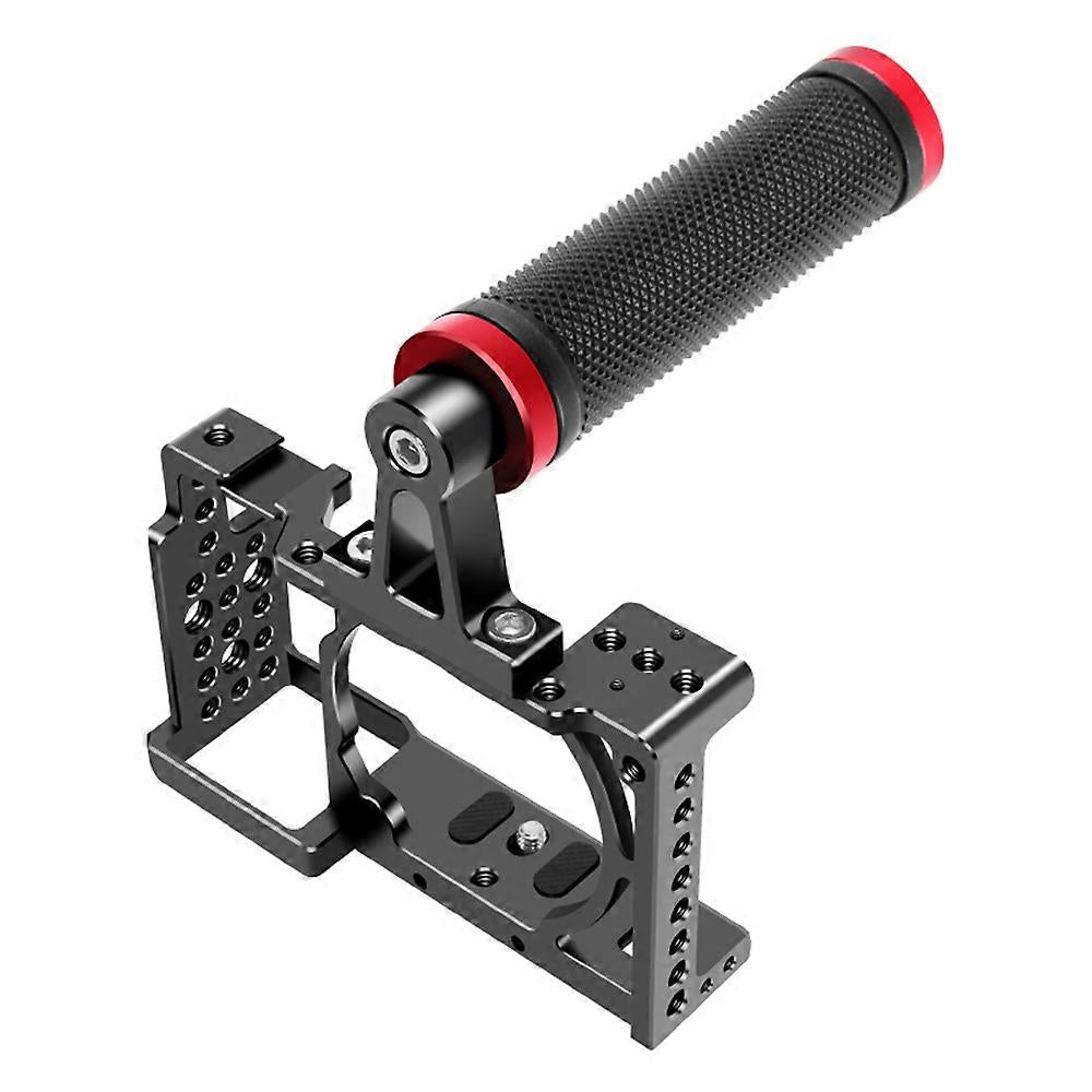 Aluminum Camera Cage with Top Handle – Compatible with Mirrorless Cameras, Cold Shoe Mount